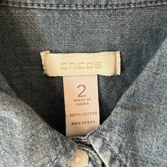 Chico’s Denim 3/4 Roll-up Sleeve Button Down Shirt Women’s Size Large - Picture 9 of 16